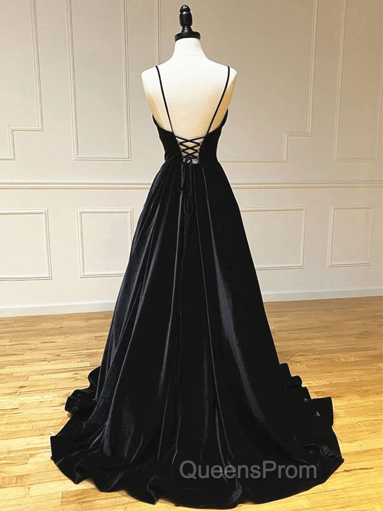 Black Velvet Long A-line Low Back Evening Prom Dress Black V Neck Wedding Party Dress Evening Prom Dress shops