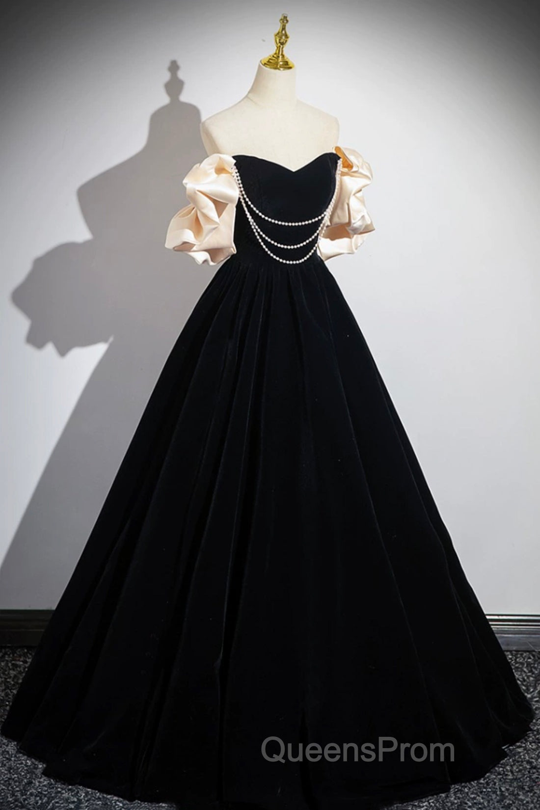 Black Velvet Long A-Line Evening Prom Dress, Off The Shoulder Evening Party Dress Secondary image
