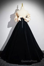 Black Velvet Long A-Line Evening Prom Dress, Off The Shoulder Evening Party Dress