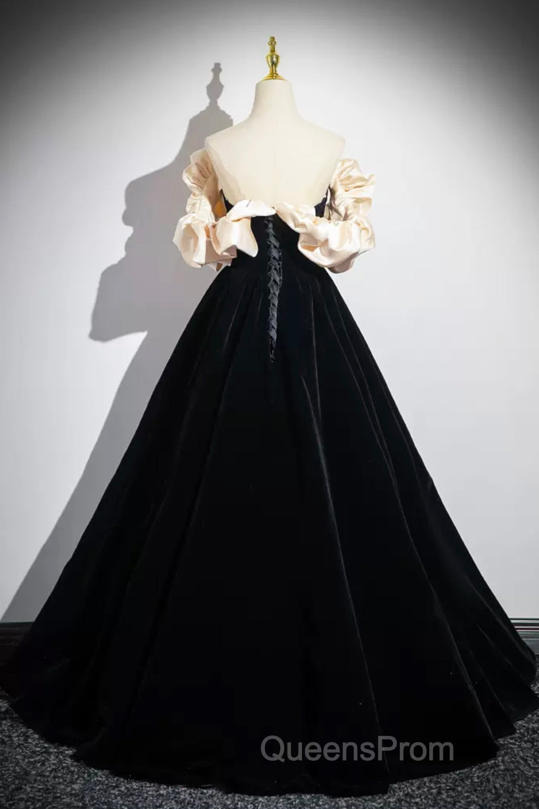 Black Velvet Long A-Line Evening Prom Dress, Off The Shoulder Evening Party Dress