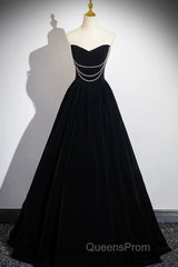 Black Velvet Long A-Line Evening Prom Dress, Off The Shoulder Evening Party Dress