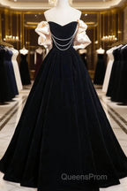 Black Velvet Long A-Line Evening Prom Dress, Off The Shoulder Evening Party Dress
