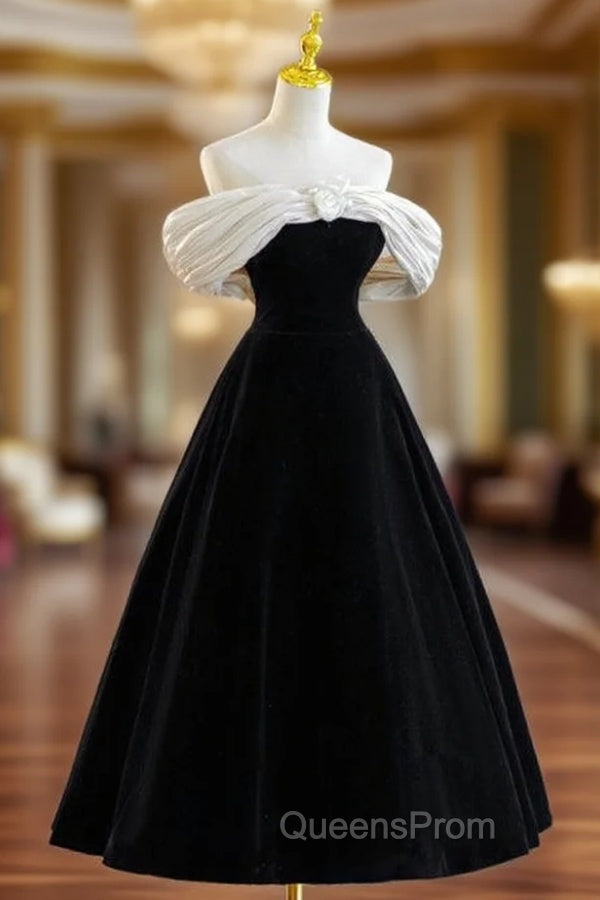 Black Velvet Off the Shoulder Pleats Evening Prom Dress
