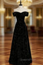 Black Velvet Off the Shoulder Evening Prom Dress