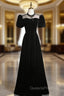Black Velvet Puff Sleeve Evening Prom Dress