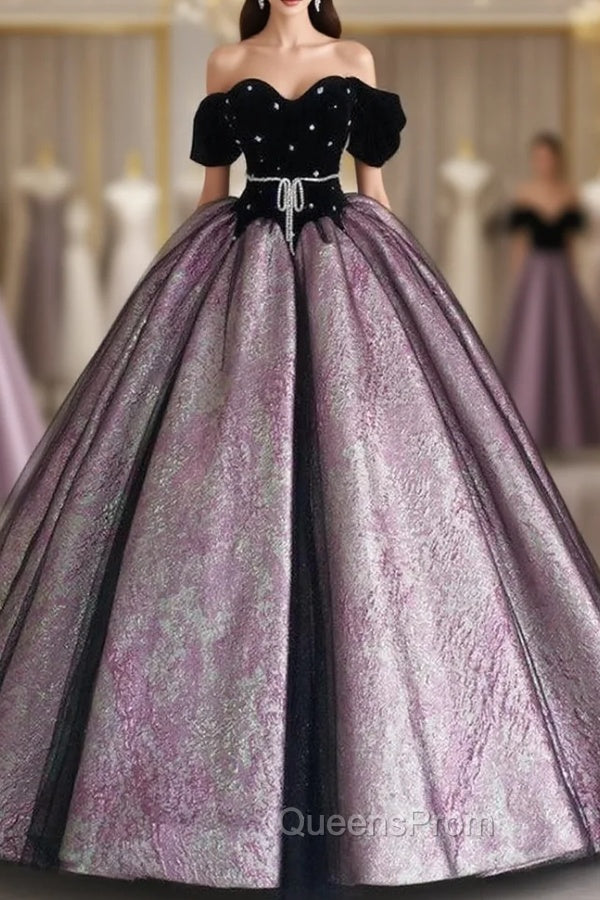 Black Velvet Short Sleeve Ball Gown Evening Prom Dress Main image