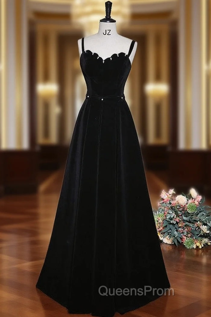 Black Velvet Short Sleeve Square Neck Pearls Evening Prom Dress Main image