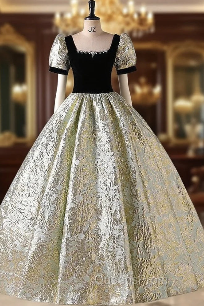 Black Velvet Short Sleeve Square Neck Quinceanera Dress Main image