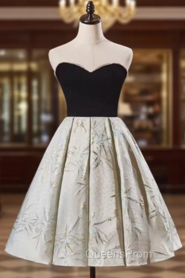 Black Velvet Strapless Pearls Homecoming Dress