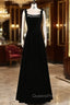 Black Velvet Straps Beading Evening Prom Dress