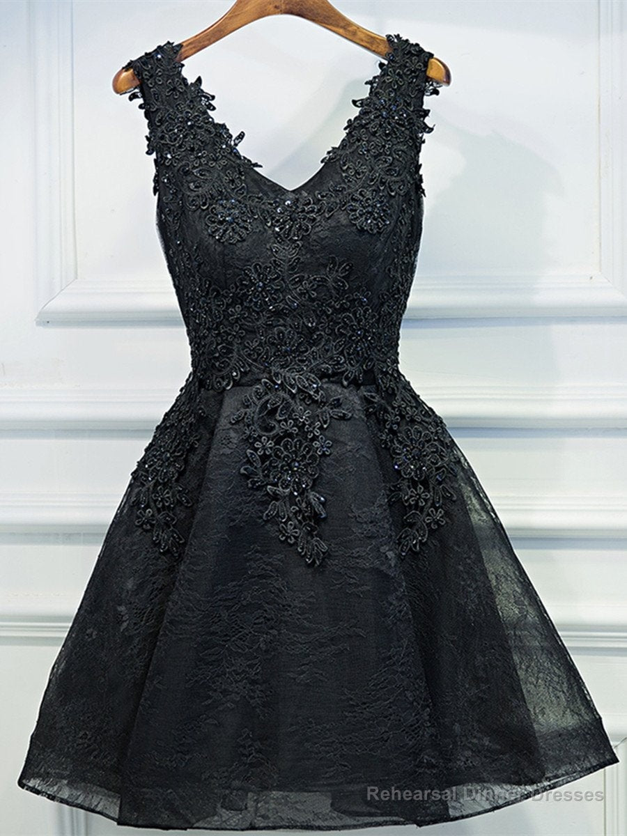 Black Lace Graduation Dresses, A Line Black Homecoming Dresses, Semi Formal Dress Main image