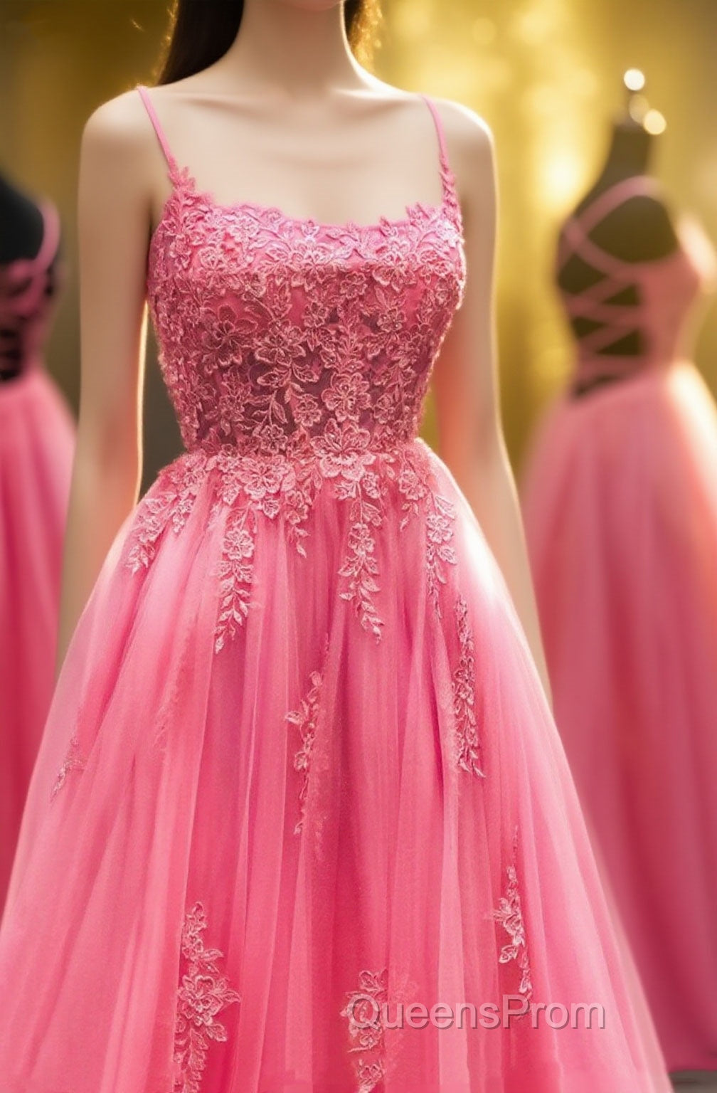 A-Line Lace Backless Evening Prom Dress, Long Formal Graduation Dress Main image