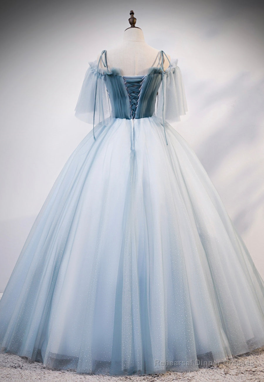 Lovely Spaghetti Strap Blue Long Prom Dresses, Lace Evening Dresses Secondary image