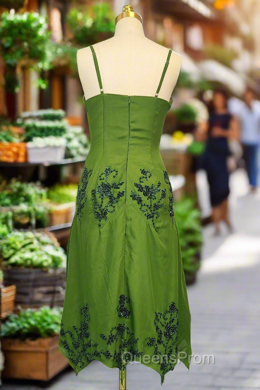 Green A line Evening Prom Dress Spaghetti Straps Evening Dress Chiffon Evening Dress