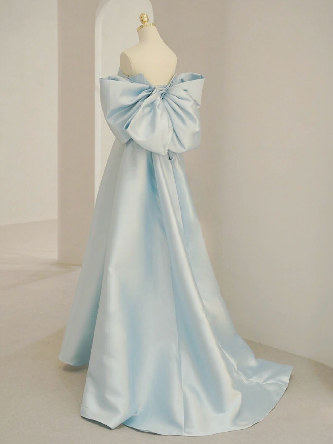 Blue A-Line Satin Long Classy Prom Dress, Blue Satin Classy Evening Dress
