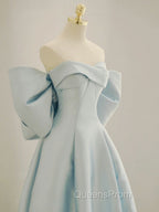 Blue A-Line Satin Long Evening Prom Dress, Blue Satin Evening Dress