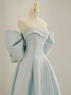 Blue A-Line Satin Long Classy Prom Dress, Blue Satin Classy Evening Dress
