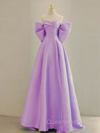 Blue A-Line Satin Long Evening Prom Dress, Blue Satin Evening Dress