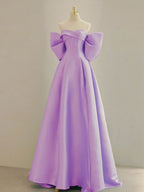Blue A-Line Satin Long Classy Prom Dress, Blue Satin Classy Evening Dress