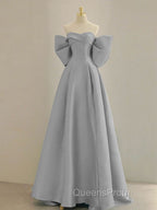 Blue A-Line Satin Long Evening Prom Dress, Blue Satin Evening Dress