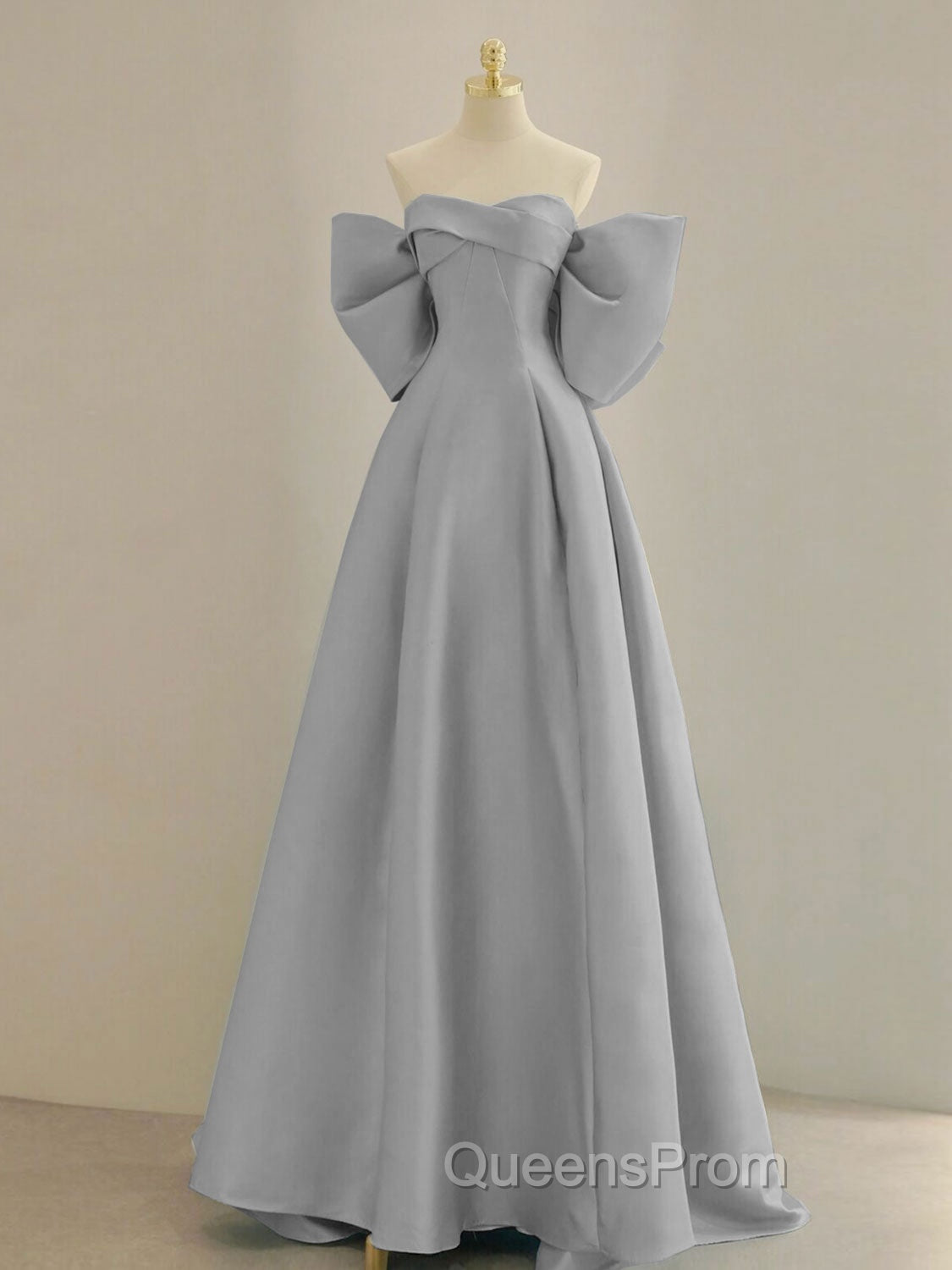 Blue A-Line Satin Long Evening Prom Dress, Blue Satin Evening Dress