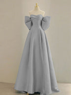 Blue A-Line Satin Long Classy Prom Dress, Blue Satin Classy Evening Dress