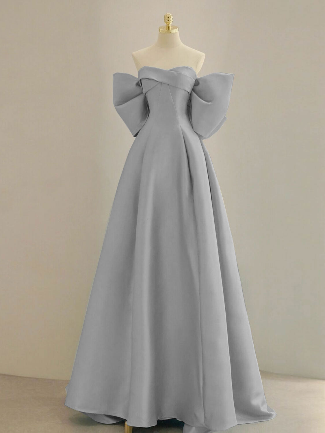 Blue A-Line Satin Long Classy Prom Dress, Blue Satin Classy Evening Dress