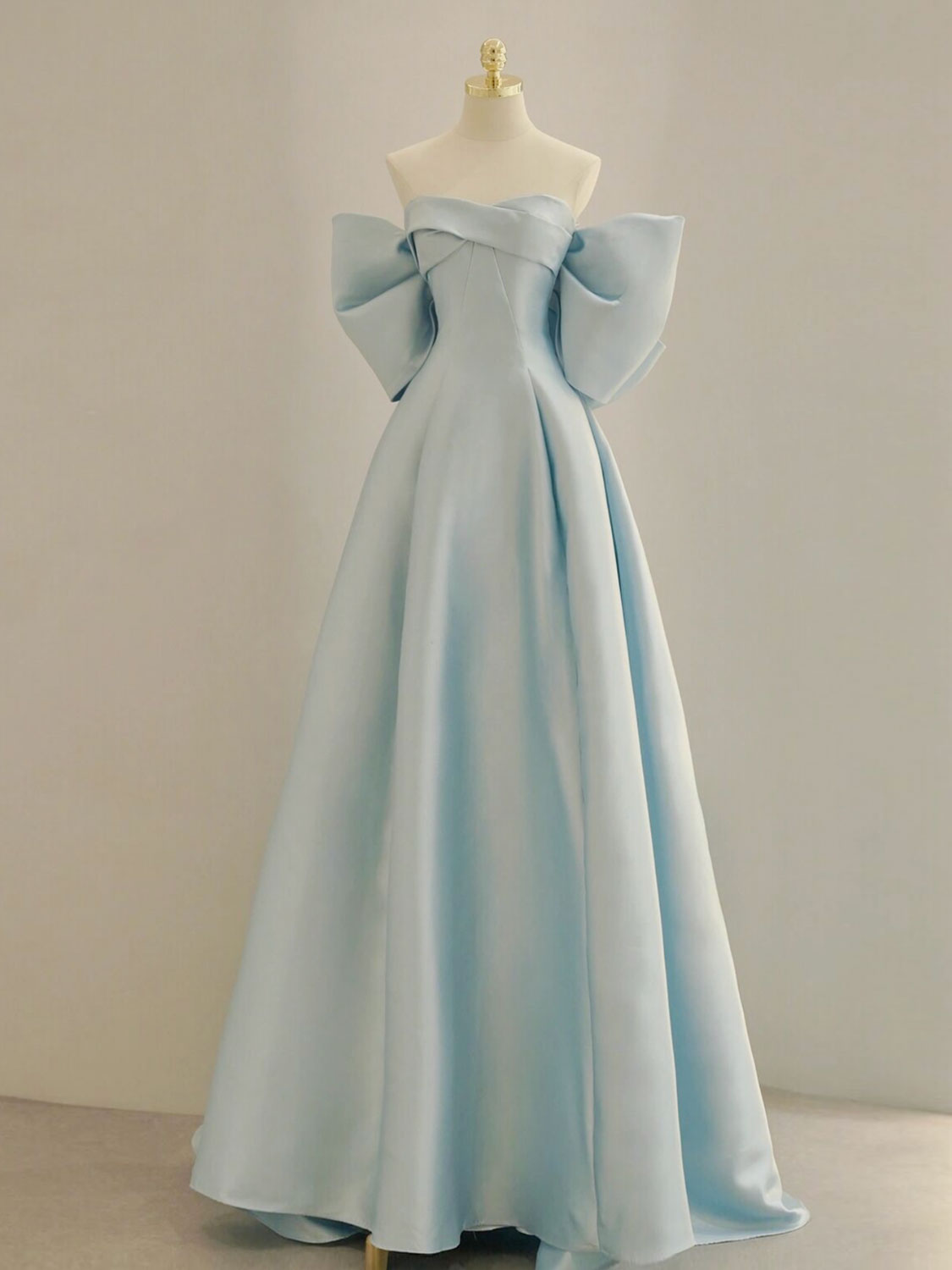 Blue A-Line Satin Long Classy Prom Dress, Blue Satin Classy Evening Dress