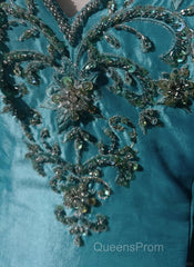 Blue A-Line Spaghetti Straps Satin Beaded Long Evening Prom Dress Sweetheart Neck Applique Graduation Evening Prom Dress