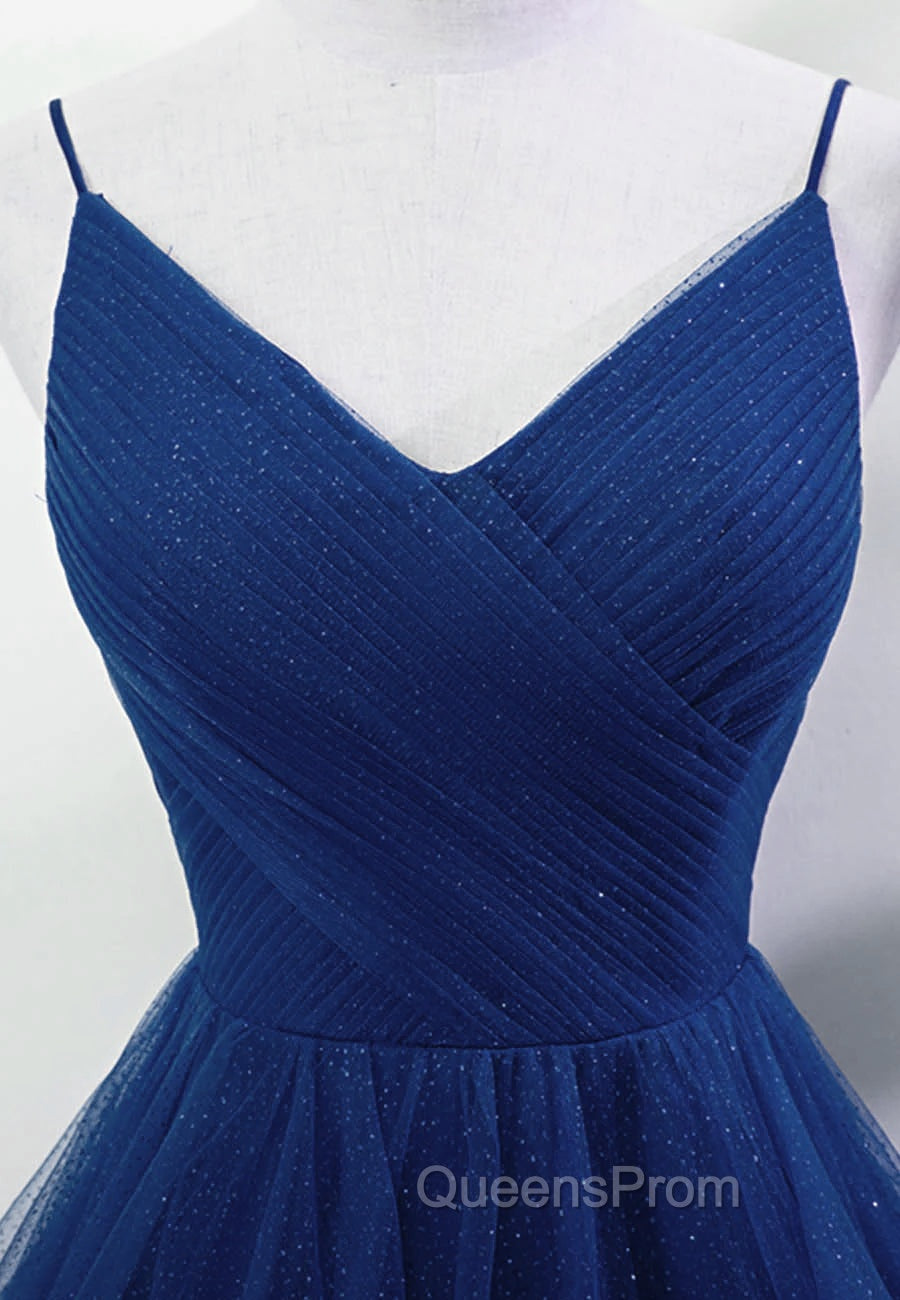 Blue A-line Straps Tulle Layers Long Party Dress, Blue Long Evening Prom Dress Secondary image