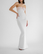 White Strapless Sheath Long Classy Prom Dress Elegant Party Dress