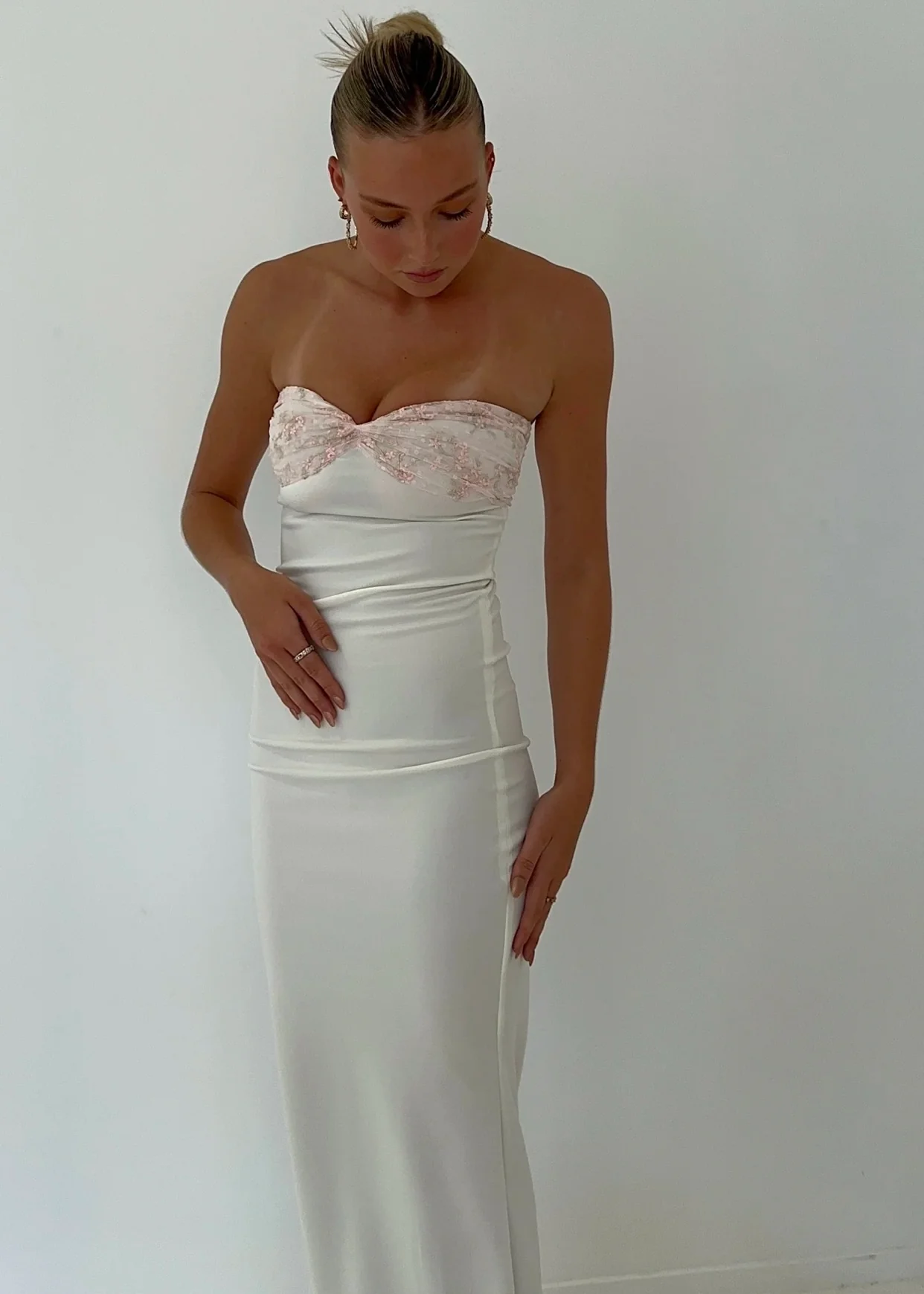 White Strapless Sheath Long Classy Prom Dress Elegant Party Dress