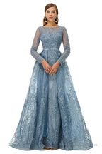 A-Line Tulle Beading Mermaid Long sleeves Prom Dresses with Overskirt
