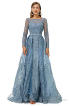 A-Line Tulle Beading Mermaid Long sleeves Prom Dresses with Overskirt