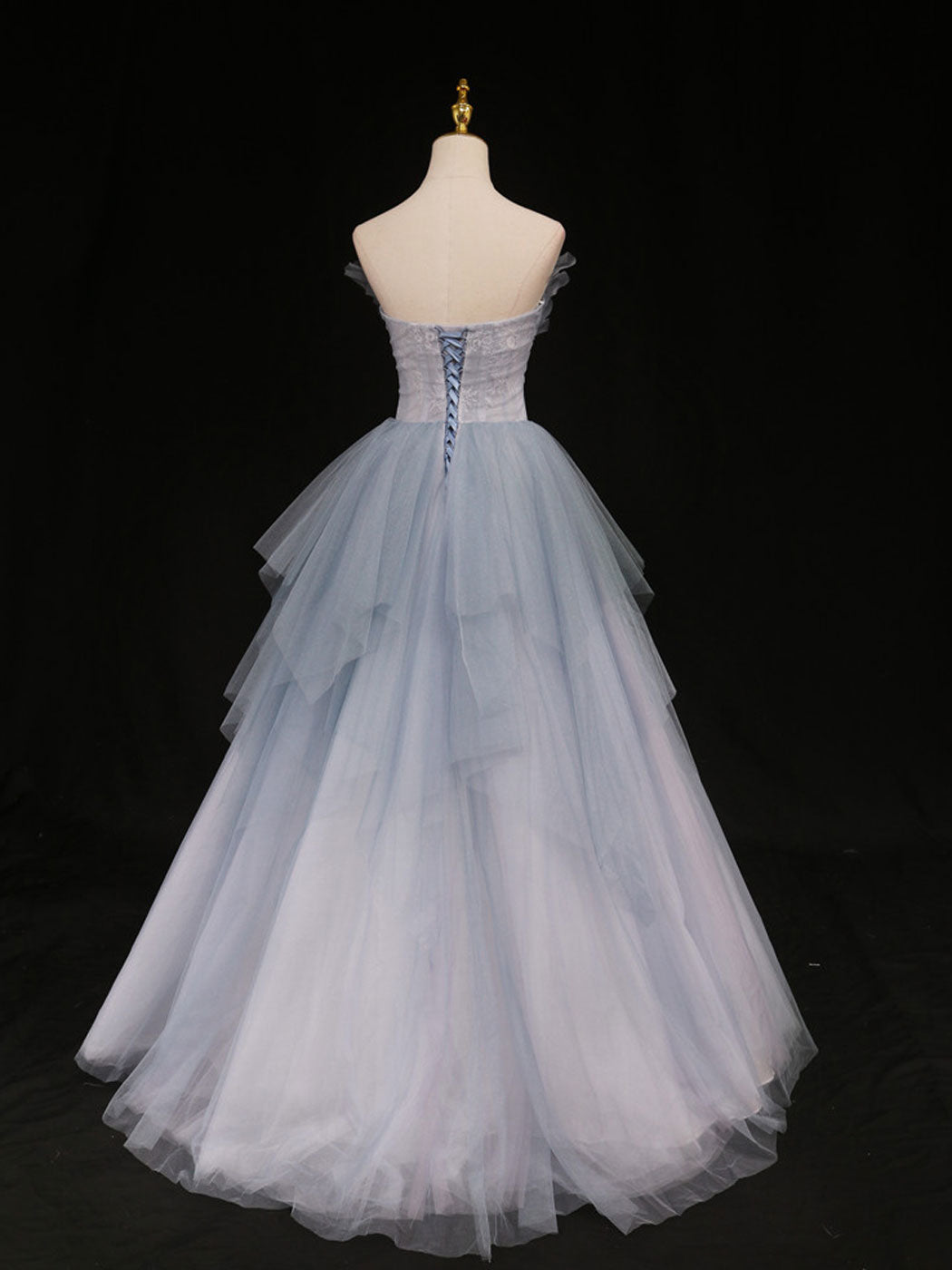 Blue A-Line Tulle Long Classy Prom Dress, Blue Tulle Classy Graduation Dress