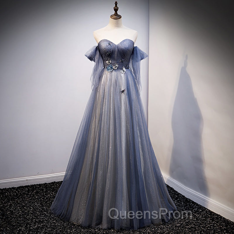 Blue and Grey Tulle Long Sweetheart Party Dress, Tulle A-line Evening Dress Secondary image
