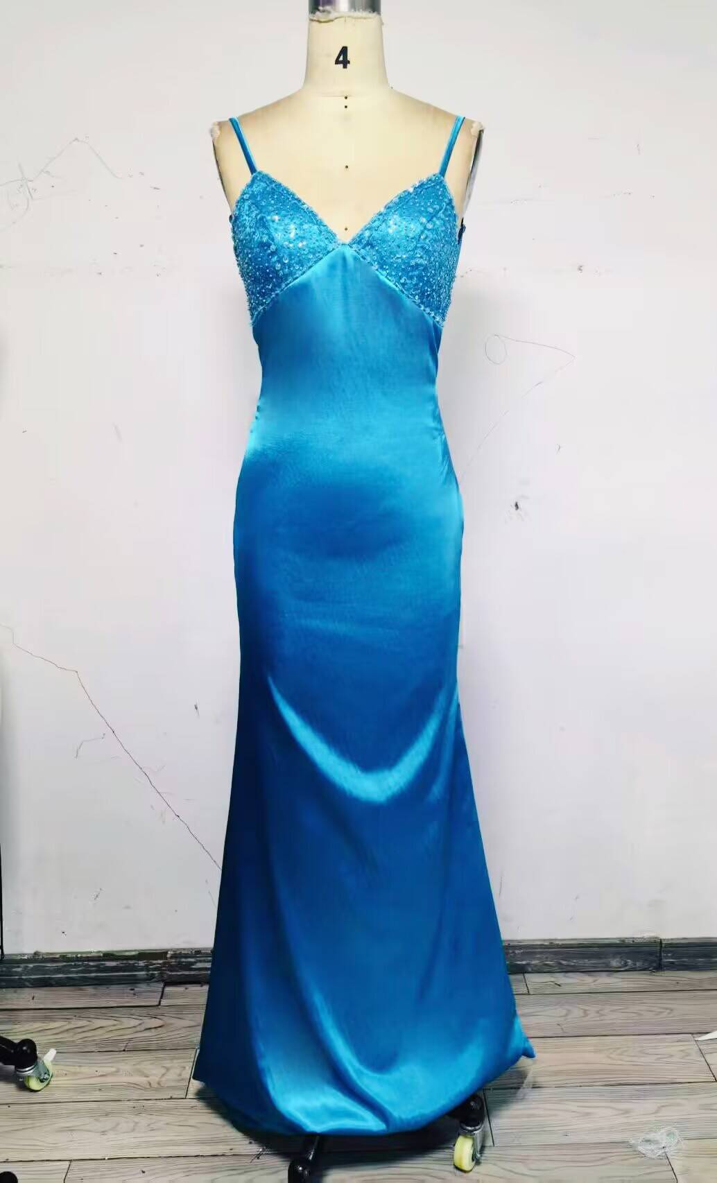 Blue Backless Mermaid Satin Long Classy Evening Classy Prom Dress