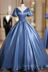 Blue Ball Gown Puff Sleeve Quinceanera Dress