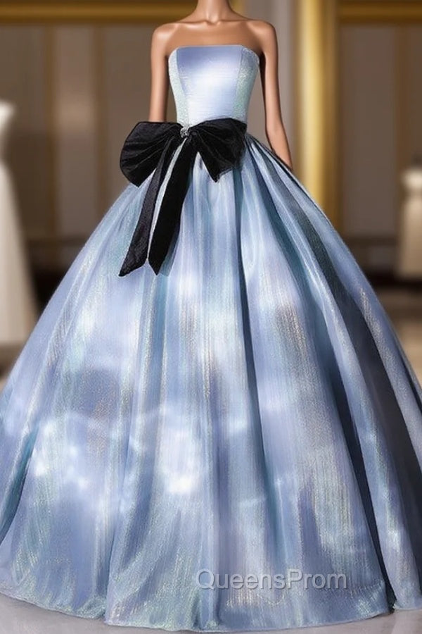 Blue Ball Gown Strapless Quinceanera Dress With Bow Main image