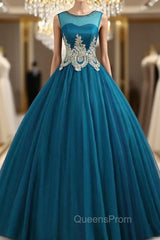 Blue Ball Gown Tulle Appliques Quinceanera Dress