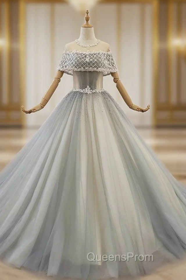 Blue Ball Gown Tulle Sequins Floor Length Wedding Dress Main image