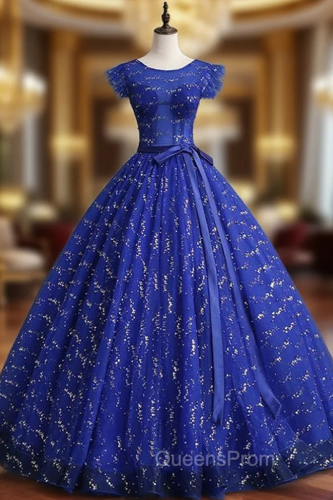 Blue Ball Gown Tulle Sequins Open Back Quinceanera Dress With Sash Main image