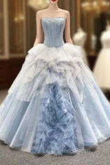Blue Ball Gown Tulle Sweetheart Sleevelss Princess Evening Prom Dress
