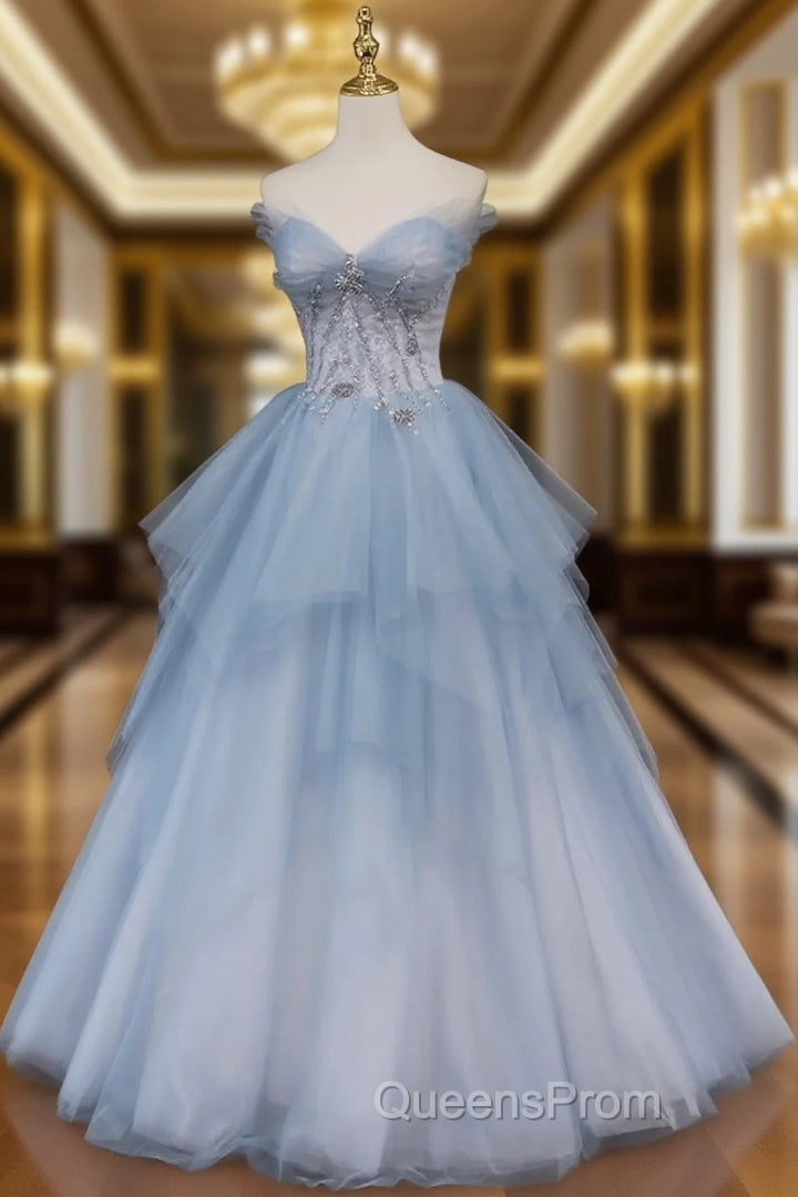 Blue Beaded Sweetheart Long Evening Dress Blue Evening Prom Dress Evening Prom Dress shops Main image