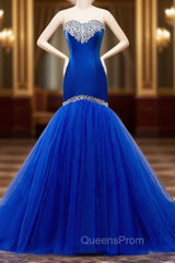 Blue Bodice Lace Up Mermaid Sweetheart Tulle Wedding Dress