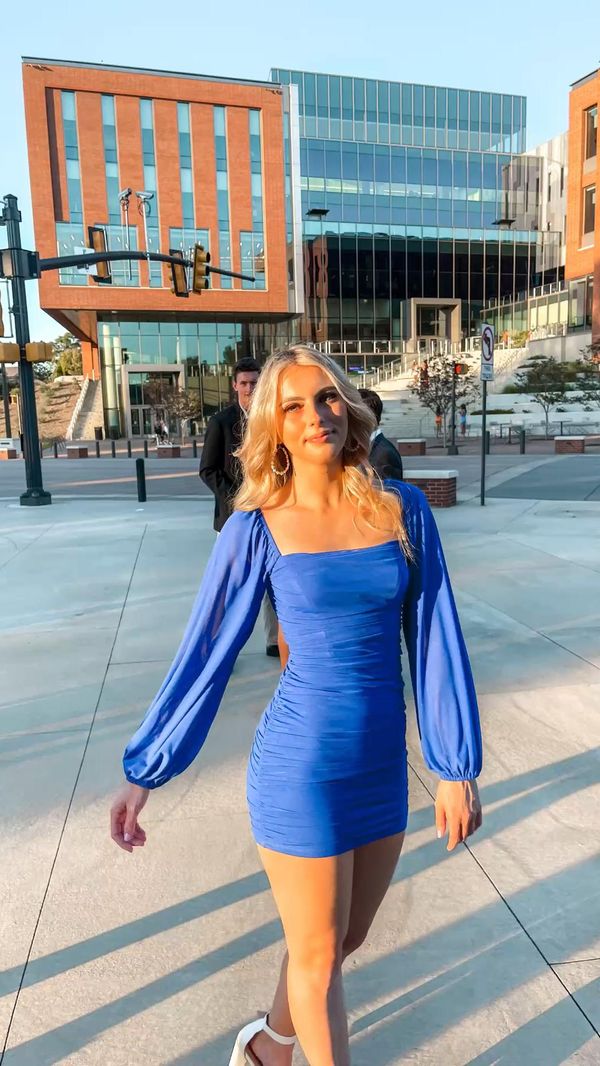 Blue Chiffon Long Sleeves Mini Homecoming Dress Main image