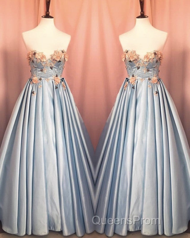 Blue Corset Long Satin Dress With 3D Flowers Secondary image