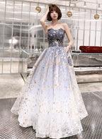 Blue Cute Tulle Gradient Long Party Dress, A-Line Blue Classy Prom Dress Classy Evening Dress