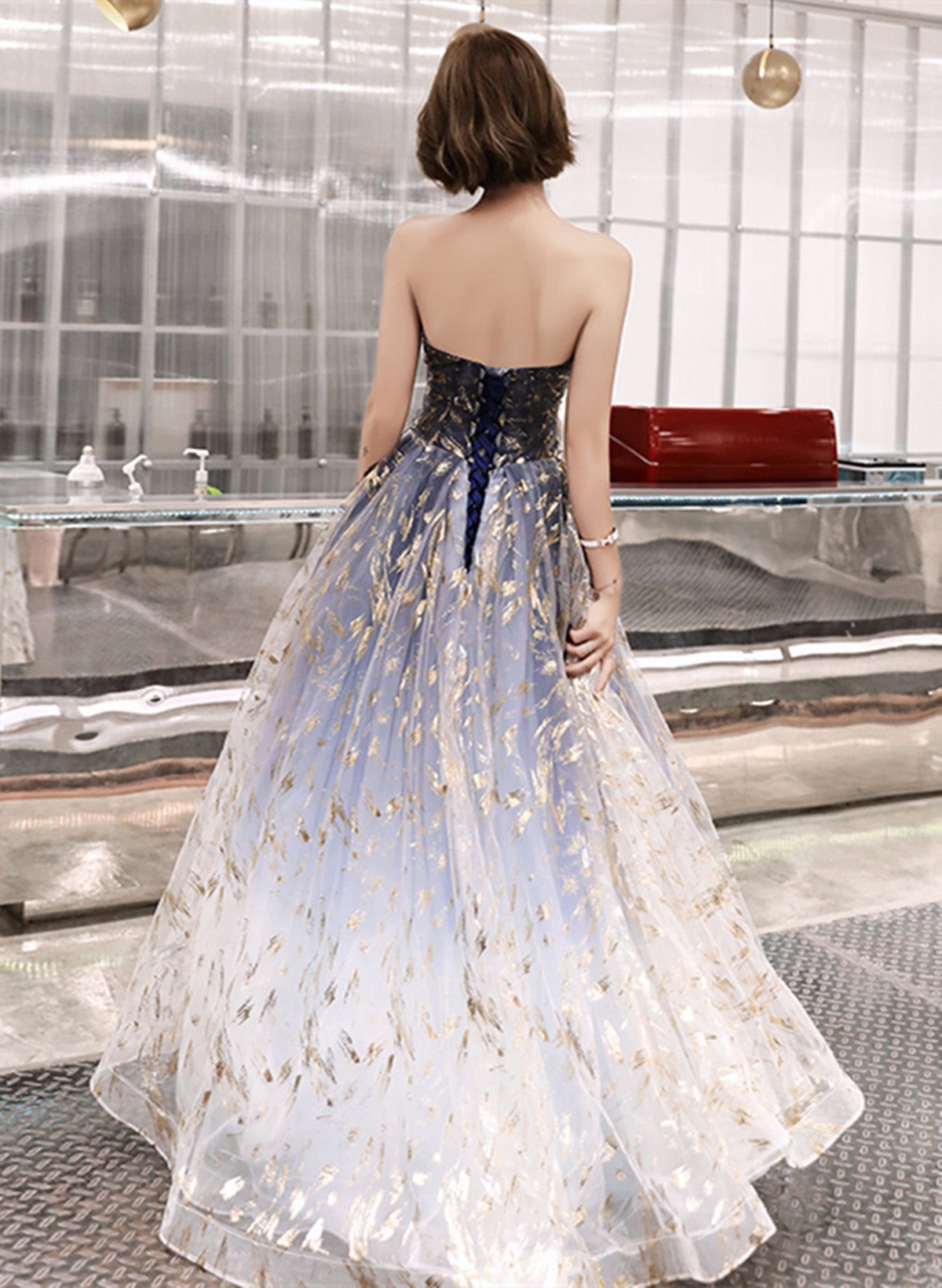 Blue Cute Tulle Gradient Long Party Dress, A-Line Blue Classy Prom Dress Classy Evening Dress
