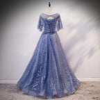 Blue Elegant A-Line Long Classy Prom Dress, Blue Classy Evening Gown Graduation Dress